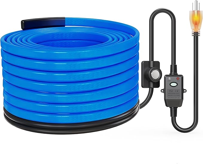 Heat Tape for Water Pipes with Thermostat & GFCI, Energy-Saving Pipe Heating Cable, Prevents Freezing, Works at -22℉, 30FT Blue, UL ETL Listed 120V