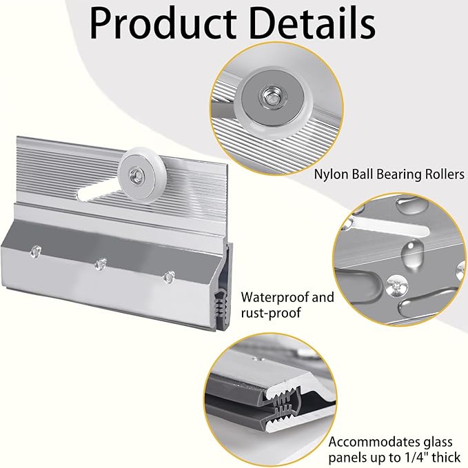 M-6053 Frameless Shower Door Rollers Replacement, 3/4 Inch Round Wheel Top Bracket Roller Assembly, Chrome Aluminum Sliding Shower Door Hardware with Ball Bearings, Pack of 4