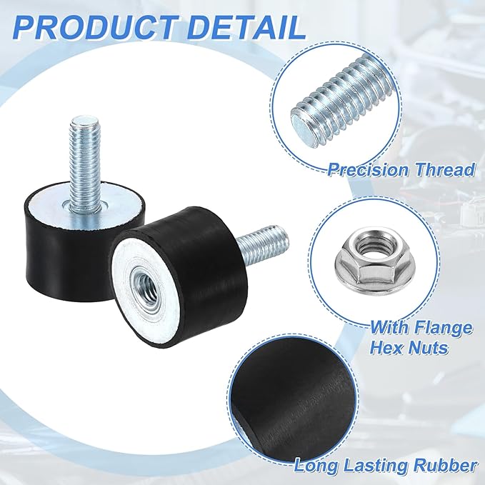 uxcell M8 Rubber Mounts, 4Pcs 30x20mm(DxH) Rubber Cylindrical Anti Vibration Isolator Shock Absorber with Lock Nut for Car Bobbin Generator Air Compressors