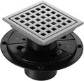 Shower Drain, Chrome 4 inch Square Shower Floor Drain with Flange, Silver Removeable Grid Panel SUS 304 Stainless Steel Square Shower Drain