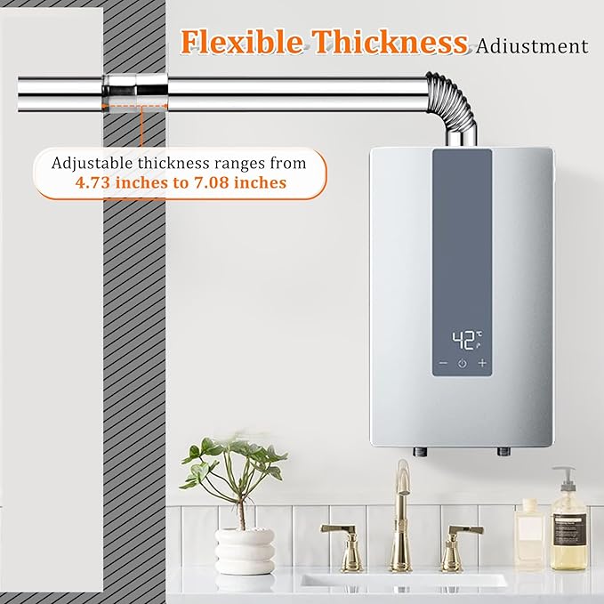 3.15" Thickening Stainless Steel Vent Wall Thimble,Suitable for Walls Ranging from 4.7 "to 7.0",for Indoor Gas Tankless Water Heater,Ideal for Home Heating and Bathroom Setups