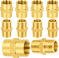 10-PCs HeSun Brass Pipe Fittings Combo, 5-PCs 3/8" NPT Male + 5-PCs 3/8" NPT Female Hex Nipple Adapter