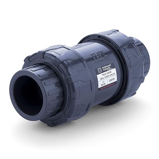 HYDROSEAL Sharkfellow 1’’ PVC True Union Ball Check Valve with Full Port, ASTM F1970, with EPDM Seals, Corrosion-Free, Service Free, Rated at 200 PSI @73F, Gray, 1 inch Socket (1'')