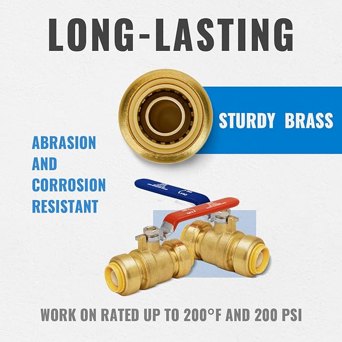 Shut Off Ball Valve 1 Inch, SUNGATOR 1 Inch Ball Valve, Push-to-Connect Water Shutoff, Easily Match to Pipe using Red and Blue Handle,No Lead Brass Plumbing Fittings for PEX Pipe,Copper,CPVC,Pack of 2