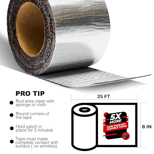 Silver RV Roof Sealant Tape, 8" x 25' Waterproof Repair Seal Tape – Extra Thick, UV-Resistant, Weatherproof Patch for Permanent Leak Sealing on RVs, Trailers, and Mobile Homes