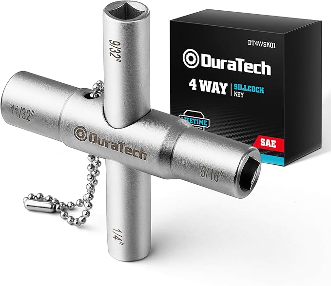 DURATECH 4 Way Sillcock Key, 1/4", 9/32", 5/16", 11/32", 1-Pack, for Valve, Faucet, and Spigots