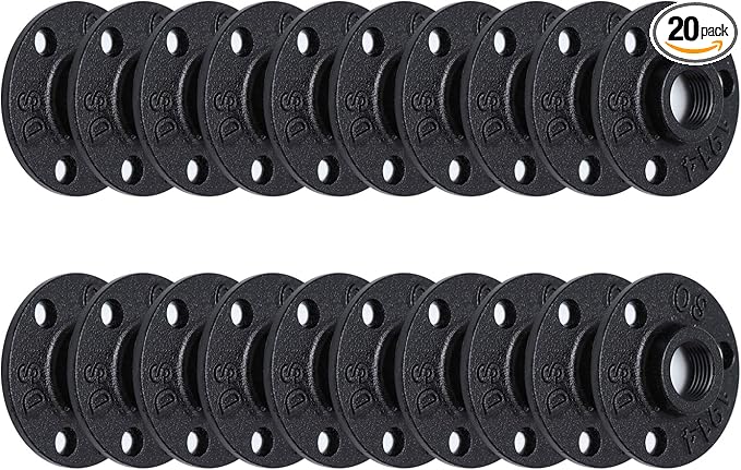 1/2" Antirust Black Floor Flange, 20 Pack Malleable iron Pipe Fittings for Industrial vintage style, Flanges with Threaded Hole for DIY Project/Furniture/Shelving Decoration (20, 1/2")