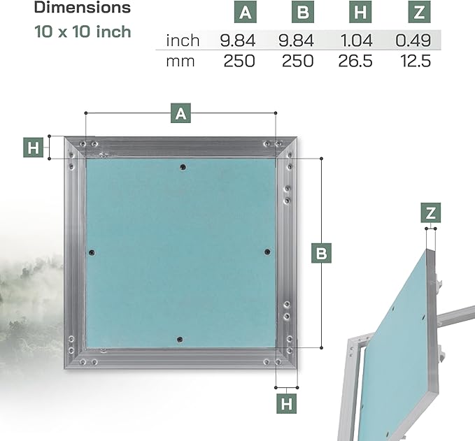 Vent Systems 10" x 10" Inch Aluminum Drywall Access Panel – Recessed Metal Square Inspection Door for Wall, Ceiling, Plumbing, HVAC System – Indoor Use for Home, Garage, Office Renovation or Repair