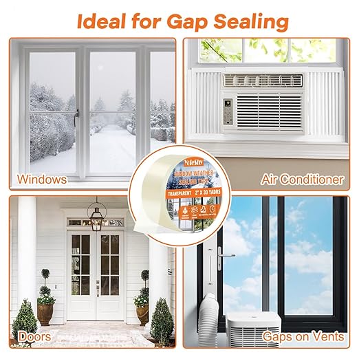 YoleShy Transparent Window Weather Sealing Tape 2 Inch x 30 Yards No Residue Heavy Duty Window Insulation Tape for Doors Winter Cold Draft Proof Gap Sealing
