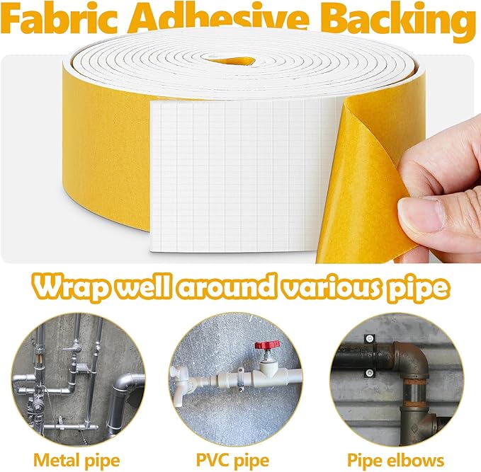 DEMEDO Pipe Insulation Tape, Pipe Wrap Insulation Foam Tape Self Adhesive, Outdoor Water Pipe Insulation Roll for HVAC, AC Line Insulation, 4 inch x 16.5 FT Heat Tape for Water Pipe, White