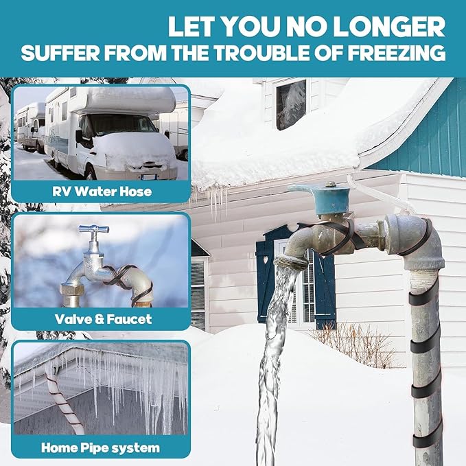 3FT-160FT Heat Tape for Water Pipes,Heating Cable for Pipe Freeze Protection,Water Pipe Insulation/Roof Snow De-Icing,Deicing Heating Cable,with Mounting Buckle (6FT)