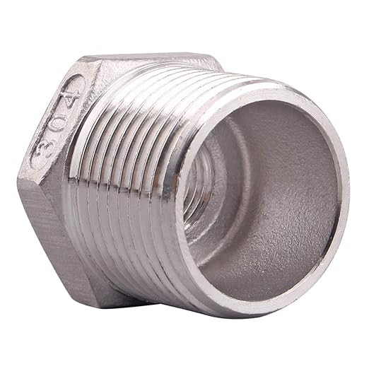 Reducer Hex Bushing 3/4" NPT Male 1/4" NPT Female Stainless Steel Reducing Flush Adapter Cast Pipe Fitting