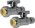 PROCURU 2-Pack PushFit Straight Stop Valve 1/2" Push x 3/8" OD Comp, Faucet/Toilet Shut Off Quarter-Turn Valve, Certified Safe for Drinking Water