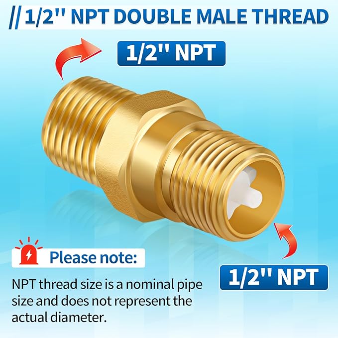 RV Water Heater Check Valve, 1/2" NPT Male to Male Thread Hot Water Heater Backflow Preventer, Lead-Free Brass Plumbing Backflow Check Valve for RV, Camper, Motorhome, Trailer