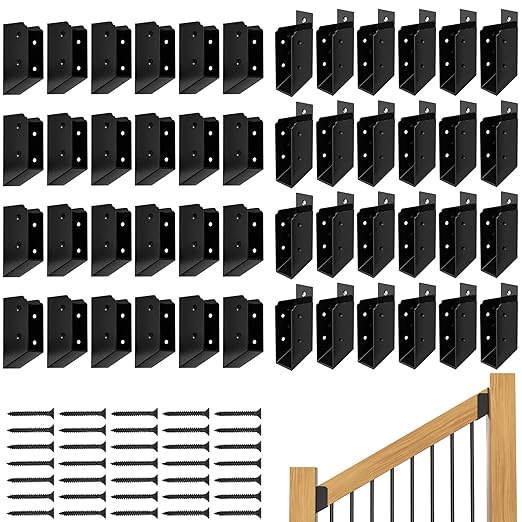 30° Stair Angle Stainless Steel Deck Railing Brackets Connectors for 2"x4" (Actual 1.5"x3.5") Railing Wood Post Stair Fence Railing Connectors with Coated Wood Screws,(24 Pair/Black)