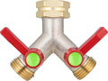 Hose Splitter 2 Way,High flow Garden Hose Splitters, Y Splitter 2 Valves, Faucet Splitter, 2 Way Heavy Duty Brass Splitter, Outdoor Faucet Diverter, Y Valve 3/4" GHT Thread.