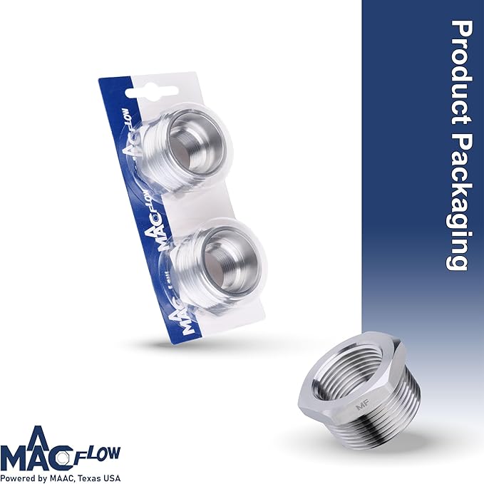 MAACFLOW Stainless Steel 1-1/4" Male NPT to 3/4" Female NPT Adapter Reducer Hex Bushing (Thread OD 1.62" - ID 0.92") (pack of 2)