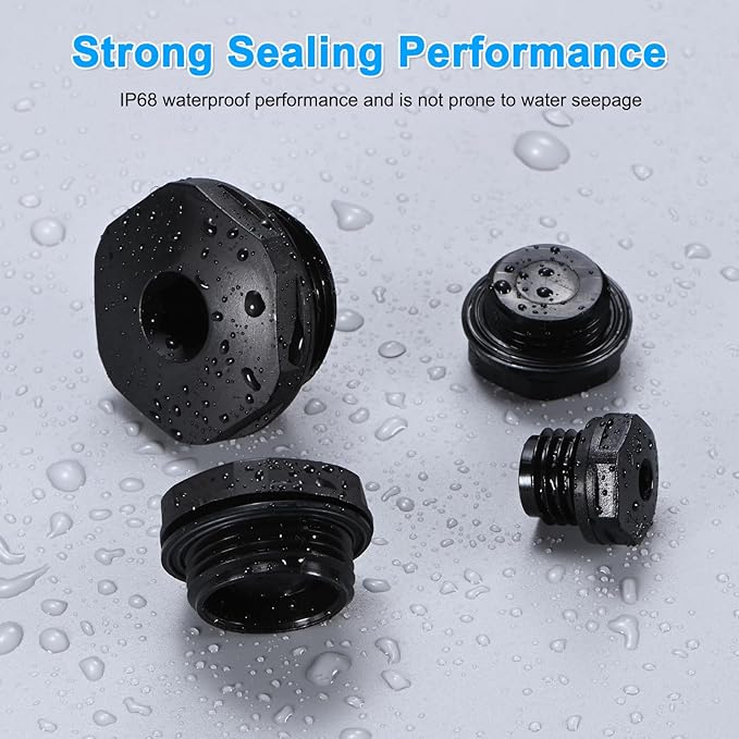 10-Pack Inner Hex Head Pipe Plug End Cap, M25x1.5mm Nylon Garden Hose Stopper Connector Plug with Sealing Ring for Terminating Pipe Ends [Black]