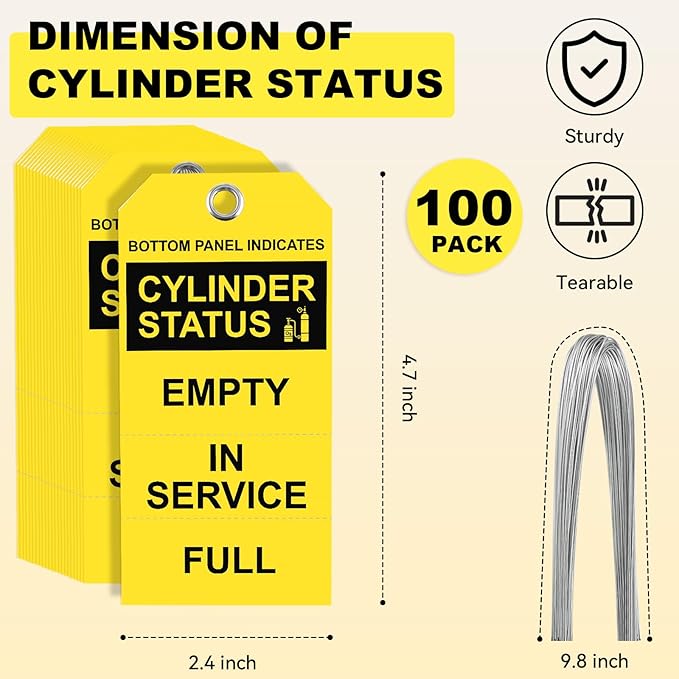 100 Pack Cylinder Status Sign Tags 2.4 X 4.7 Inch Empty in Service Full 3-Part Perforated Labels with Pre-Attached Wires for Checking The State of The Cylinder (100)