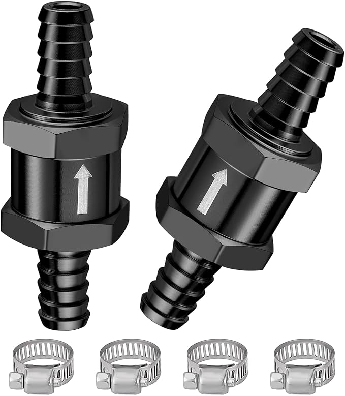 EVIL ENERGY 5/16" (8mm) Check Valve, 2 Pcs Aluminum One Way Fuel Check Valve for Gasoline, Diesel & Coolant with Universal Hose Clamps, Black