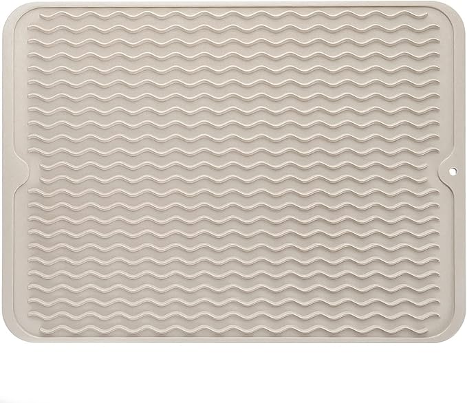 Silicone Dish Drying Mat for Multiple Usage,Easy clean,Eco-friendly,Heat-resistant Silicone Mat for Kitchen Counter or Sink,Refrigerator or drawer liner Tapioca L 16 inches x 12 inches
