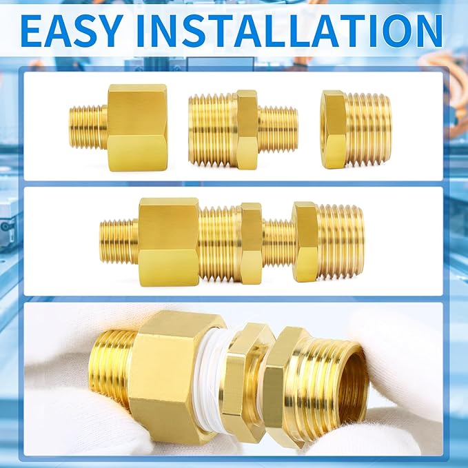 ChillWaves Brass Pipe Fitting, Reducer Hex Bushing 3/4" NPT Male x 1/4" NPT Female Thread Adapter(3-PACK)