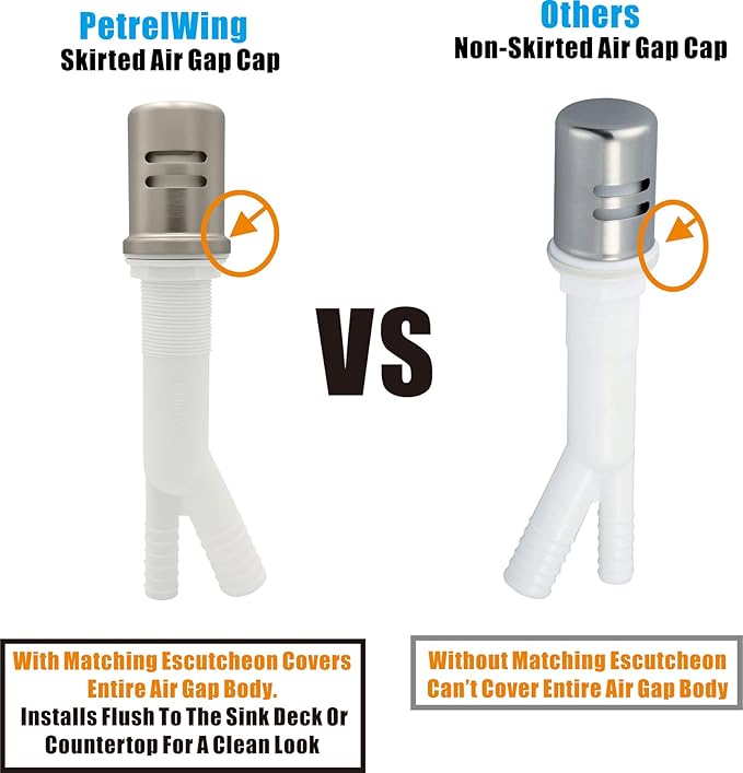 Dishwasher Air Gap Kits with Stainless Steel Dishwasher Air Gap Cover and Matching Escutcheon, Replacement air gap dishwasher, Solid Brass Air Gap Cap,Stainless Steel Finish