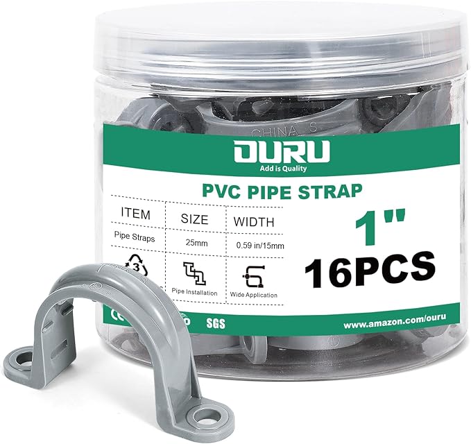 16pcs 1 Inch PVC Pipe Straps, 2-Hole Plastic Pipe Clamp, Conduit Clamp for Reinforcing Pipes, Conduits and Tubes