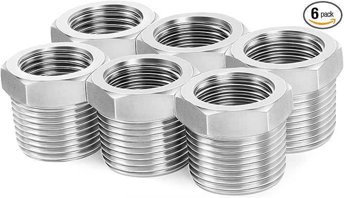 ChillWaves 304 Stainless Steel Pipe Fitting, Reducer Hex Bushing 3/4" NPT Male x 1/2" NPT Female Thread Adapter(6-PACK)