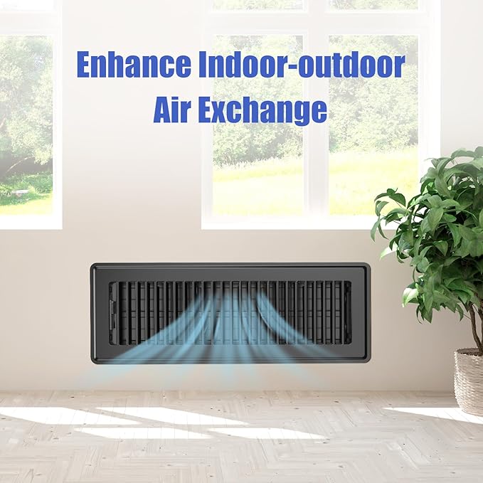 Floor Register - Heavy Duty Steel Floor Vent Covers for Home Floor 4x14 - Adjustable & Walkable HVAC Floor Vents 4x14 with Smooth Edges - Rust-Resistant Air Vent Cover - 4 Pack (Black)
