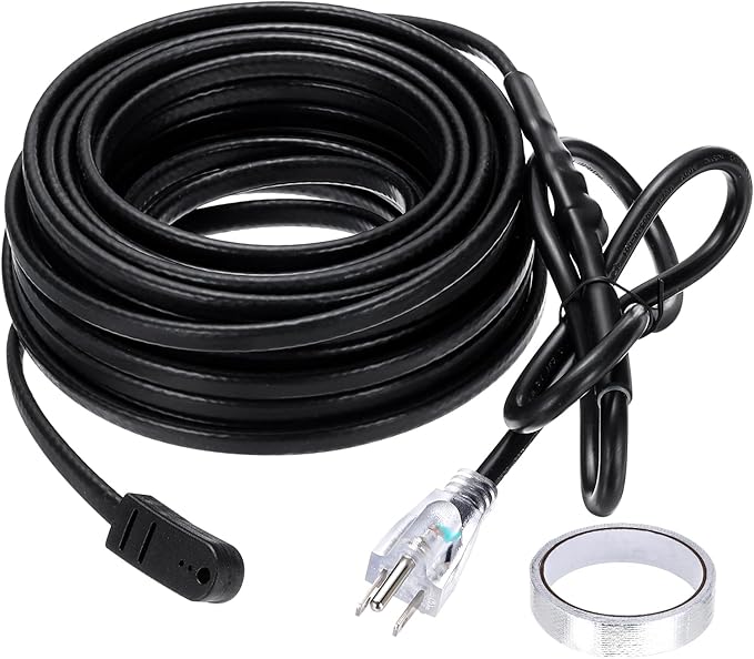 MECCANIXITY 50FT Self-Regulating Water Pipe Heat Tape,5W/Ft 120V Electric Plugs 3 Prong Heating Trace Cable for Metal and Plastic Pipe Freeze Protection Keeps Water Flowing