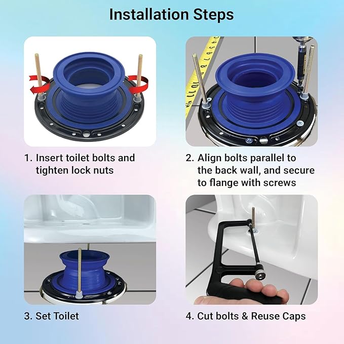 One N Done Toilet Flange Repair Kit - Toilet Kit For Low or Broken Toilet Flange. Toilet Wax Ring Replacement Kit W/Toilet Flange Extender Kit. No Wax Ring For Toilet Bowl Or Toilet Seal Required 2X
