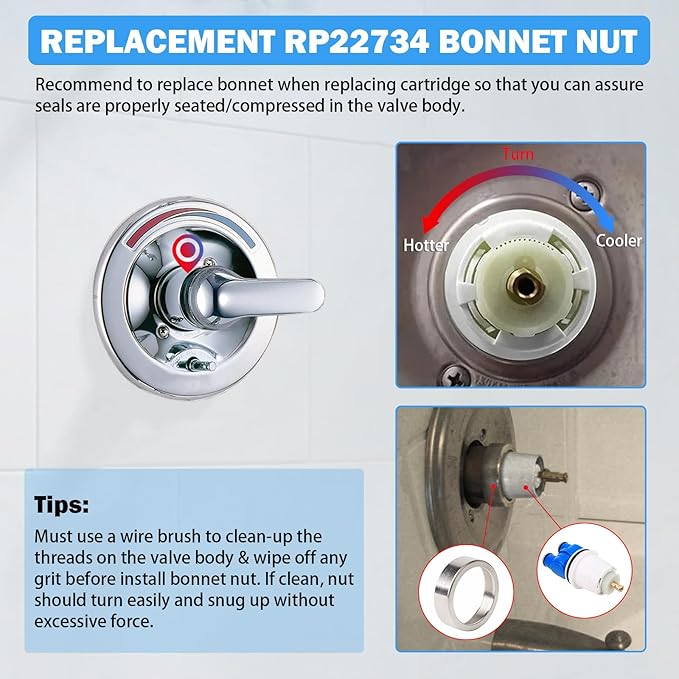 RP19804 Delta Shower Cartridge Replacement for Delta 1300/1400 Series Single Handle Bathtub Shower Faucet Replacement Parts Delta Monitor Shower Tub Cartridge with RP22734 Bonnet Nut (1993-2007)