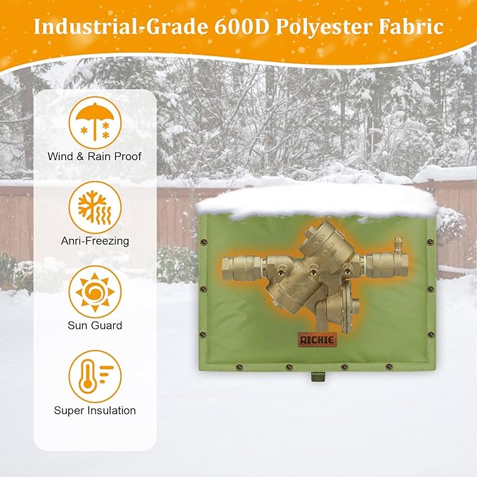 Backflow Preventer Insulated Cover (5°F) for Winter Freeze Protection, 21"W x 16"H Thickened Pressure Reducing Value & Well Pump Cover, Outdoor Waterproof Insulation Pouch for Sprinkler Valve, Green