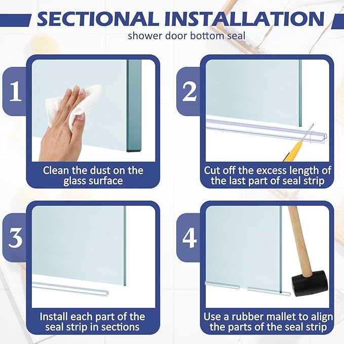 Frienda 8 Pcs Shower Door Bottom Seal 1/2" x 36'' Clear PVC Glass Door Sweep Shower Frameless Seal Strip for Replacement Stopping Leaks and Creating Water Barrier