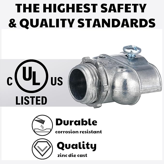 Tandefio 24 Pcs 3/8 Inch Flexible Conduit Metal Duplex Connector 90 Degree Flex Duplex Box Connector Zinc Die Cast Clamp Electrical Conduit Fittings for Protecting Cables