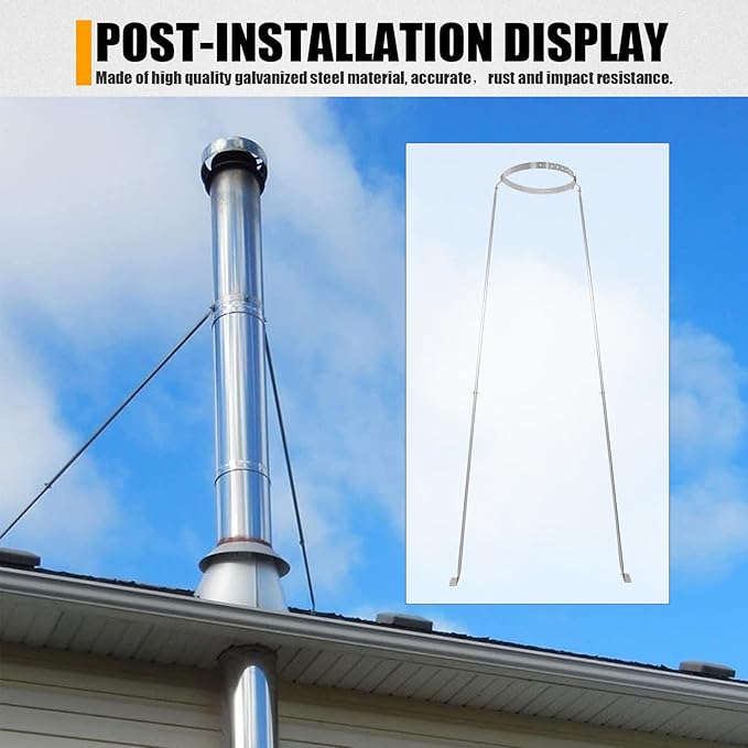 Extended Roof Chimney Support Bracket Compatible with Chimney Pipes 6"-15" Diameter Adjustable Roof Brace Includes Mounting Bracket Leg and Nut Gasket Provides Stability Against Snow and Wind