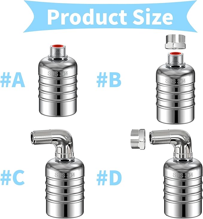 2PCS 304 Stainless Steel Float Valve,Water Tank Float Valve,1/2 to 3/4 Inch Automatic Water Level Control, No Pump Needed for Water Tanks,Livestock Troughs（Top/Side Entry）