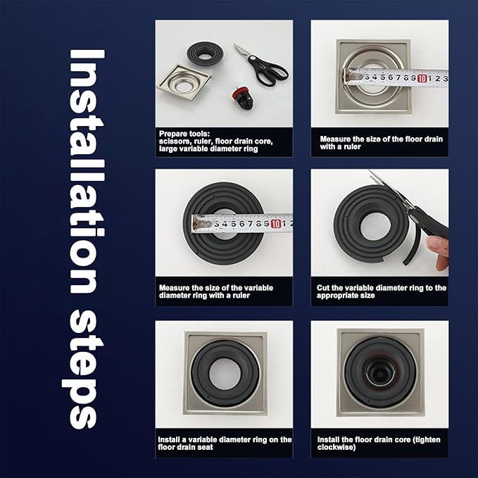 Shower Floor Drain Backflow Preventer Large Caliber Variable Diameter Sealing Gasket One Way Drain Valve Fast Drainage Shower Plug Insert Drain Plug，Suitable for Caliber 1.46"-3.9"