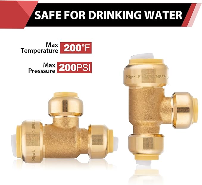 EFIELD Push-Fit Fitting 3/4" X 1/2" X 1/2" Tee to Connect Pex, Copper, CPVC Pipe with Two Size Disconnect Tool Clips,(PF129)