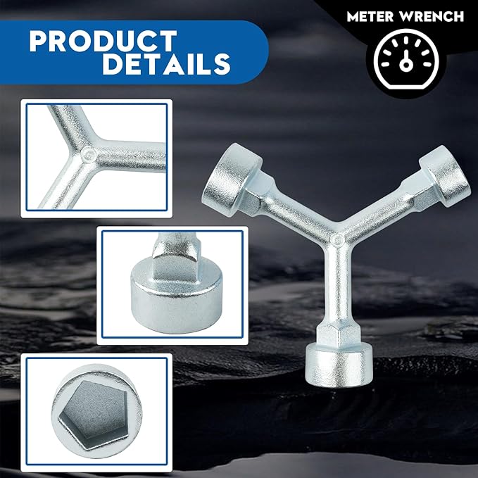 MKH10820 Meter Box Key Wrench Set (1.2"/1.5"/1.5") for Water Meter Boxes, Valve Shut-Off, and Electric Meters - Heavy Duty Steel Construction