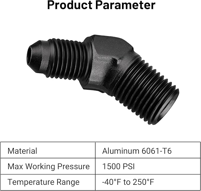 EVIL ENERGY 4AN Male Flare to 1/4" NPT Pipe 45 Degree Fitting Adapter Aluminum Black
