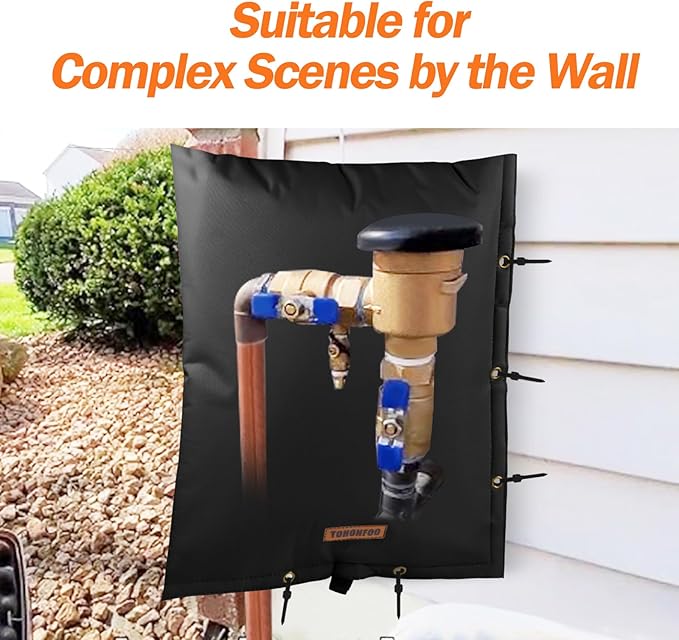 2-Way Opening Backflow Preventer Pipe Insulation Cover (5°F) - Irrigation Sprinkler Valve Cover - Water Well Pump Cover - Sturdy 5 Layers for Winter Freeze Protection (24" W x 36" H, Black