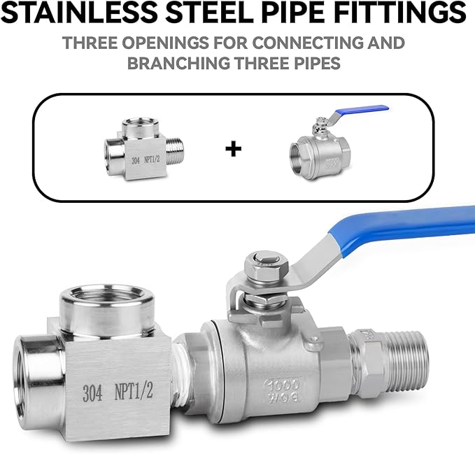 1 piece 1/8 npt tee Fittings, npt 1/8 tee Female to Male, 3Way Connector, Fabricate of 304 Stainless Steel.