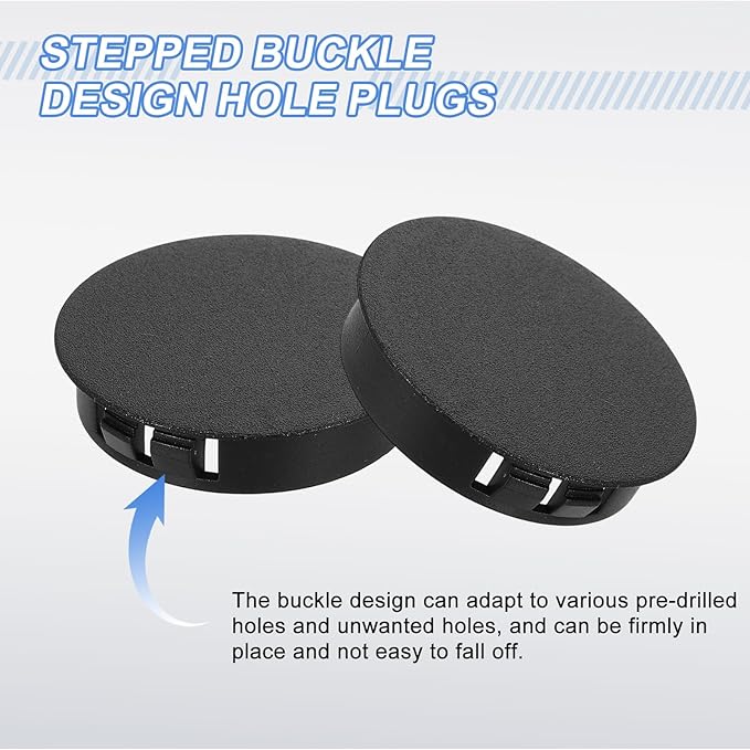 uxcell 15Pcs Plastic Hole Plugs, 45mm(1-3/4") Flush Type Panel Plugs, Round Snap Knockout Locking Plugs for Furniture Insert End Caps Panels, Black