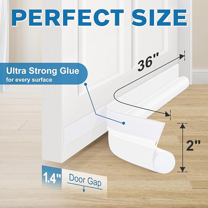 MAXTID Under Door Draft Stoppers 36 Inch Door Draft Blocker Draft Stoppers for Bottom of Doors Seal Gap, Door Seal Strips Sweeps, White