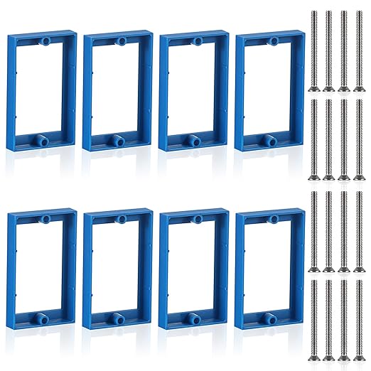 OwnMy 8PCS 1/2" Electrical Outlet Box Extenders, 1 Gang Electric Box Extenders with 16 Screws, Single Gang Receptacle Outlet Extenders for Electrical Box and Power Socket Switch, Blue