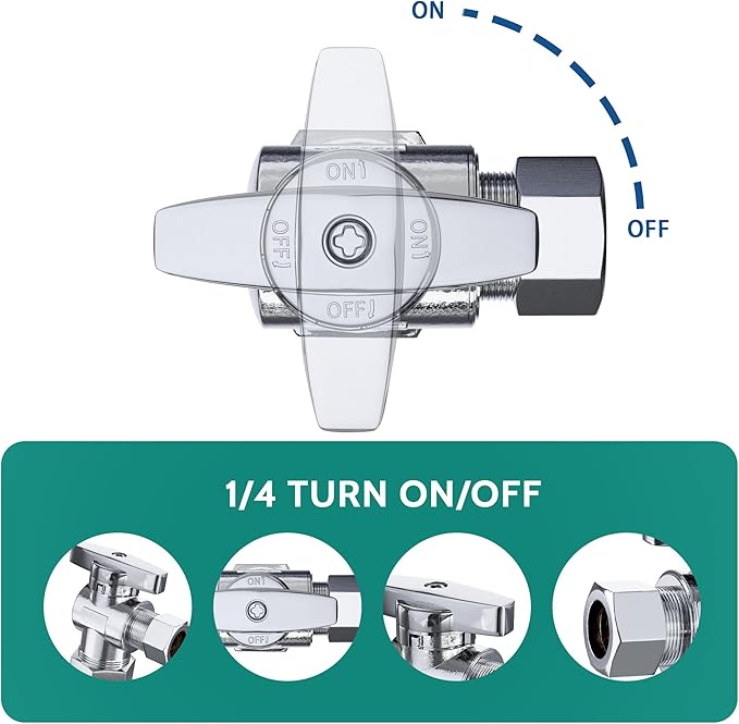 5 Pack Angle Stop Valve, 1/2 in. NOM Compression x 3/8 in. OD Compression Shut Off, 5/8" OD x 3/8" OD 1/4 Turn Faucet, Water Stop