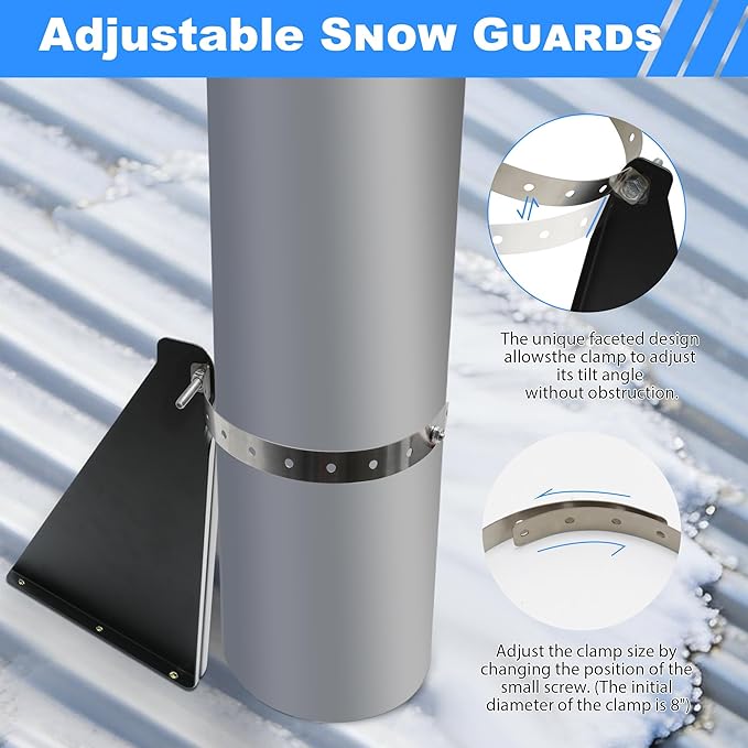 Snow Guards for Metal Roofs, Adjustable Stainless Steel Chimney Pipe Support Bracket, Heavy-Duty Snow Destroyer for 8"-10" Vent Pipes, Chimneys, and Stack Pipes