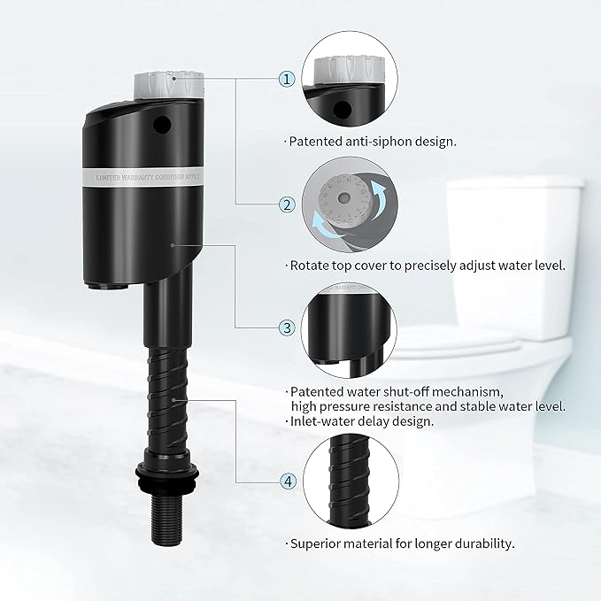 R&T A1350 Quiet Toilet Fill Valve Toilet Universal Tank Parts Replacement, Water Saving Toilet Repair Kit